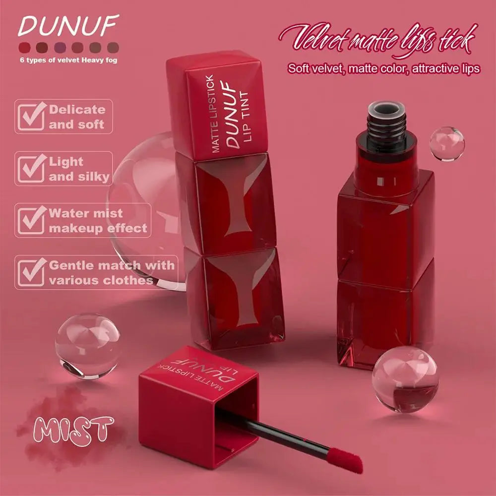 DUNUF Velvet Matte Lip Gloss – Waterproof, Hydrating, 6 Shades