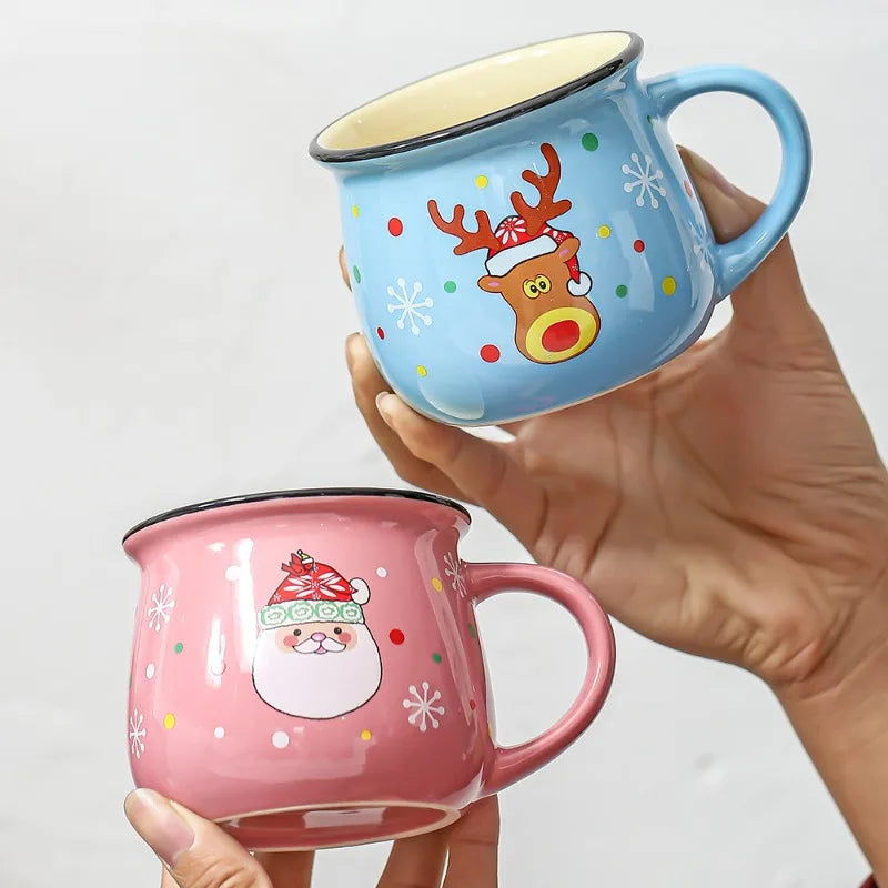 4PCS Ceramic Christmas Cup Cartoon Santa Style Cute Elk Mousse Cup Breakfast Water Drinking Tools Coffee Milk Mug for Household Oasis Select