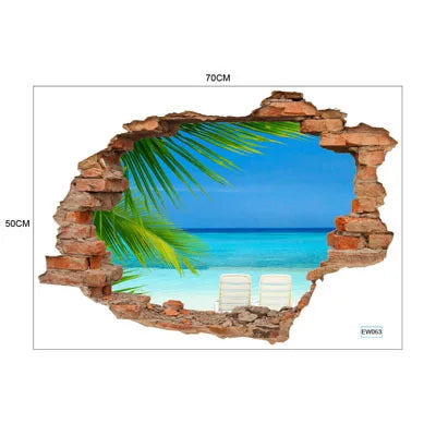 3D wall stickers simulation broken wall through wall false Windows living room children's room bedroom background space stickers Oasis Select 063 50cm x 70cm