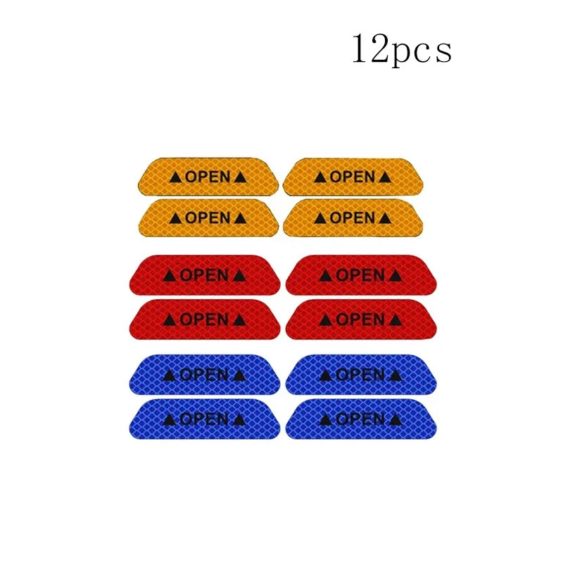 4/8/12/16pcs Reflective Car Door Sticker Safety Opening Warning Reflector Tape Decal Car Accessorie Interior Reflector Sticker Oasis Select 12pcs mix 1