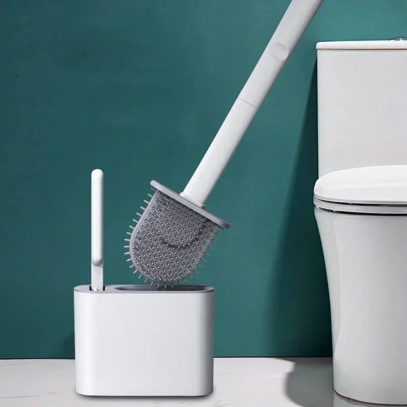 Silicone Toilet Brush Cleaning Brush Flat Head Flexible Wall Mounted Toilet Bowl Cleaner Brush Holder Set for WC Bathroom Oasis Select