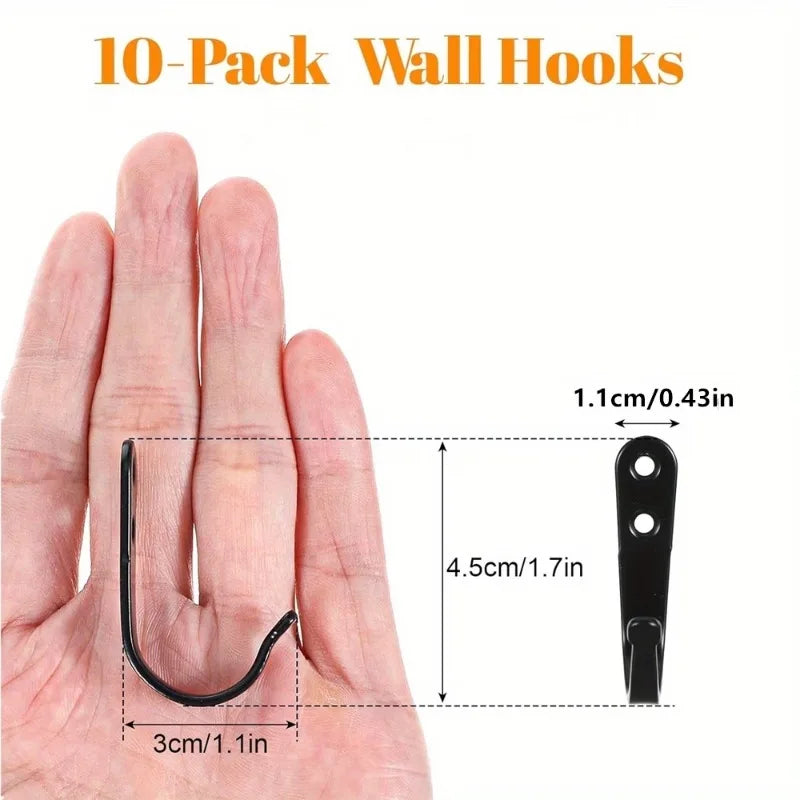5/10 sets Heavy Duty Iron Hooks with Screws, Anti-Rust Wall Mounted Hanger for Garden Tools Garage Organization,Gancho De Pared Oasis Select