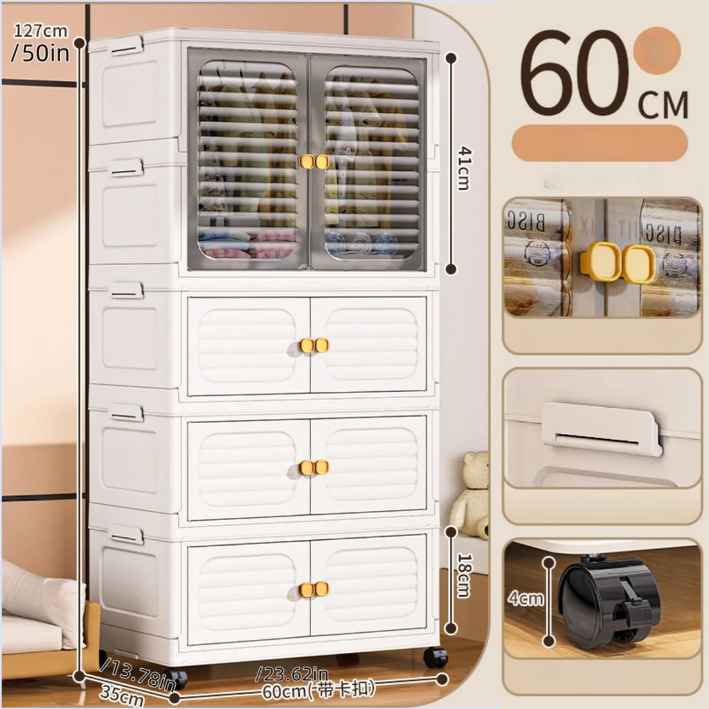 Foldable Cabinet,2-5 Tier, Multi-Combo,Rolling Mobile with Wheels,Heavy-Duty, Large Capacity,Bedroom/Living Room/Kitchen Storage Oasis Select 4Layers-mixed color