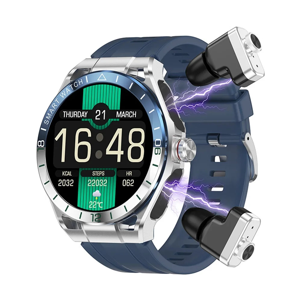 Smart Watch 2 In 1 Blue Tooth Call Earphones Voice Assistant Heart Rate Health Sports Smartwatch TWS Noise-canceling Headphones Oasis Select SBBLS