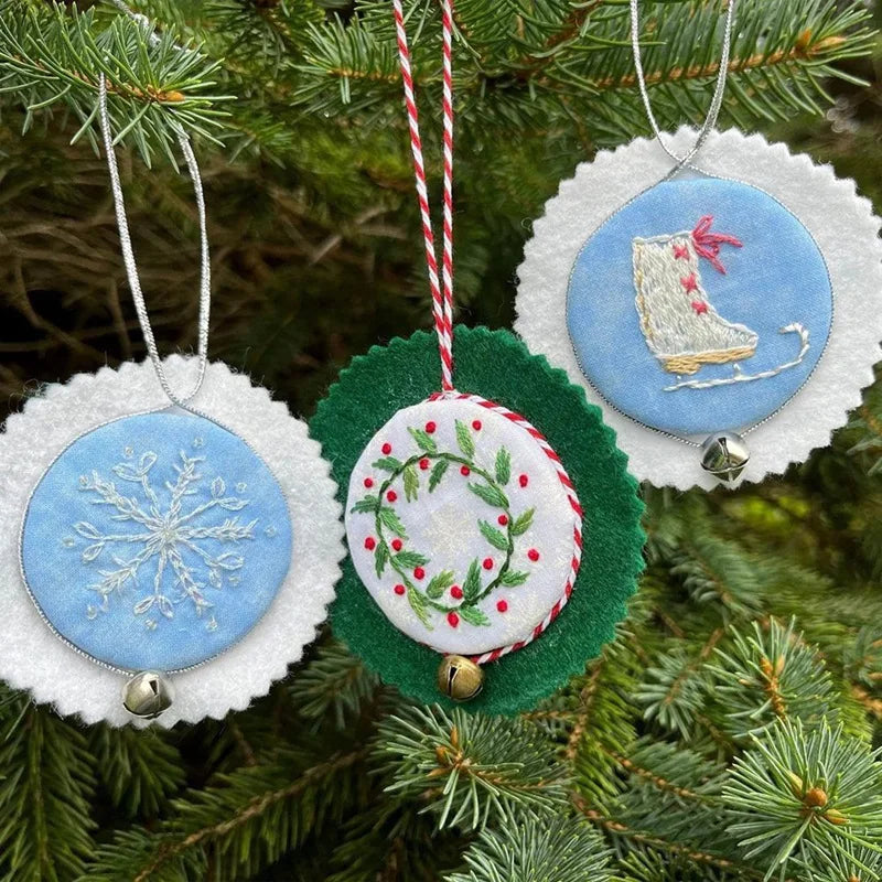 WISH Jolly And Bright Hand Embroidery Ornaments Kit,Christmas Embroidery Kit,Festival Ornament Kits Oasis Select