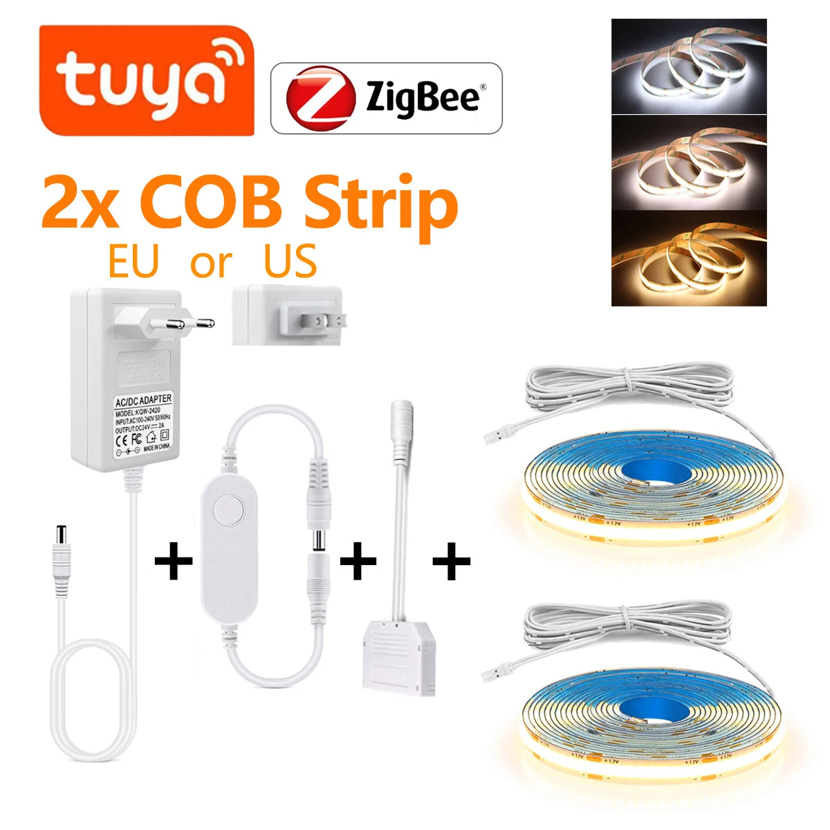 Multiple Parallel Connections LED Decorative Lamp Ribbon Smart Zigbee/Tuya COB Strip For Sound-absorbing Panel Cabinet Wall Deco Oasis Select 2PCS COB Strip Warm White 3000K US Plug Standard|2m 6.56FT