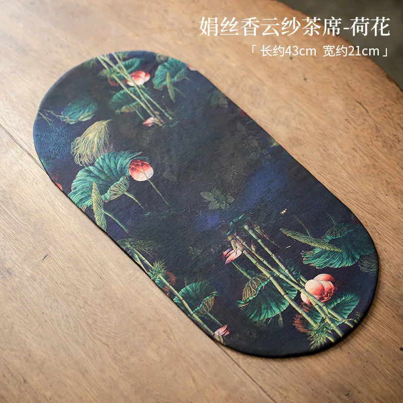 Double-sided Silk Fragrant Cloud Yarn Tea Mat Chinese Style Tea Table Heat Insulation Waterproof Mat Chinese Zen Dry Foam Mat Oasis Select Yarn Tea Mat - Lotus