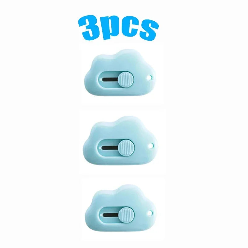 1/2/3pcs Kawaii Mini Cloud Art Utility Knife Express Box Cute Knife Paper Cutter Craft Wrapping Refillable Blade Stationery Oasis Select 3pcs blue