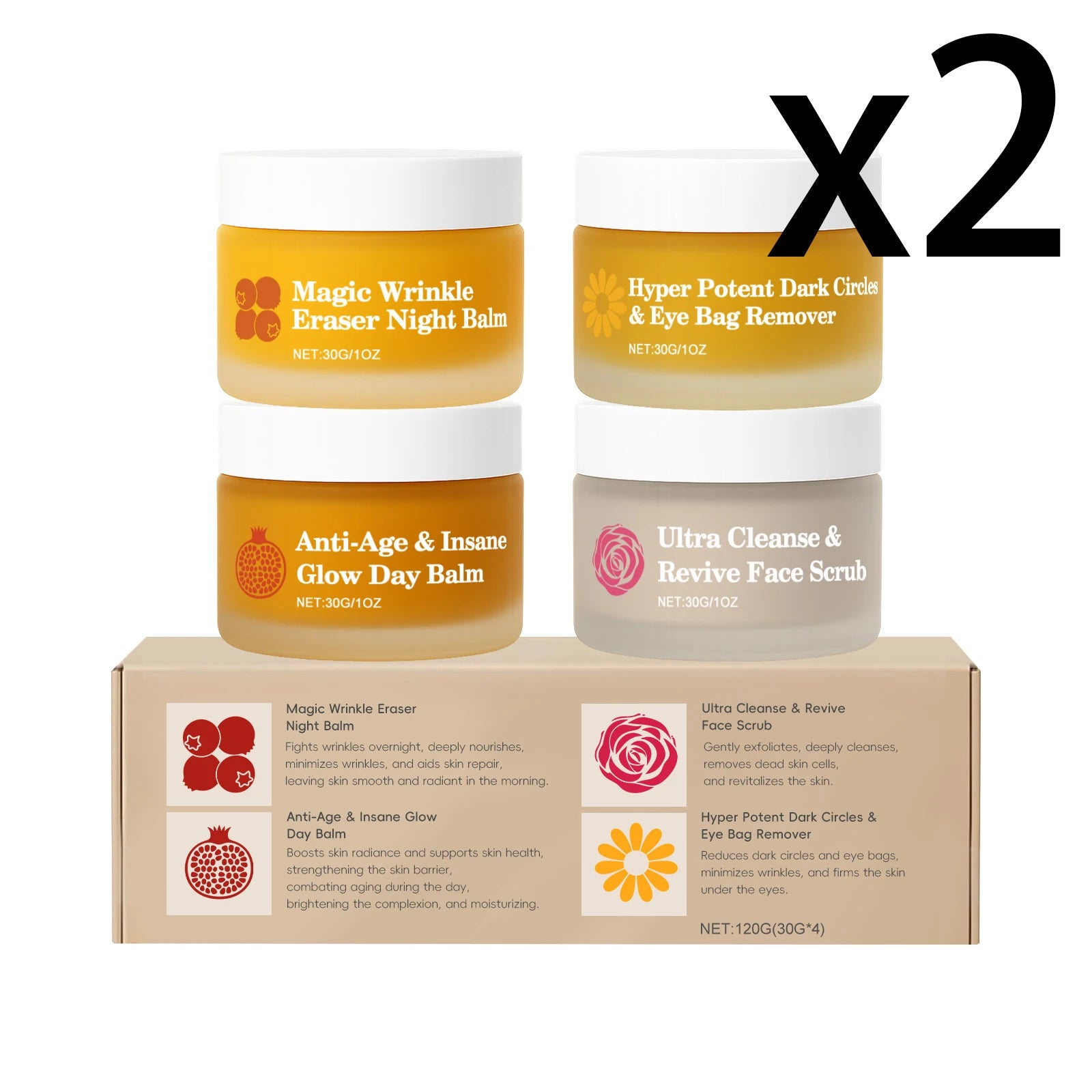 4-Piece Day & Night Skincare Set | Moisturizing Eye Cream Scrub Skincare Set Oasis Select 2x4x30g