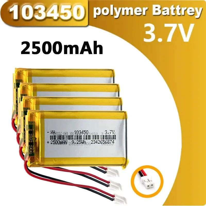 103450 3.7V 2500mAh Polymer Lithium Rechargeable Battery JST PH 2.0mm 2Pin Plug for Camera GPS Navigator MP5 Bluetooth Headset Oasis Select