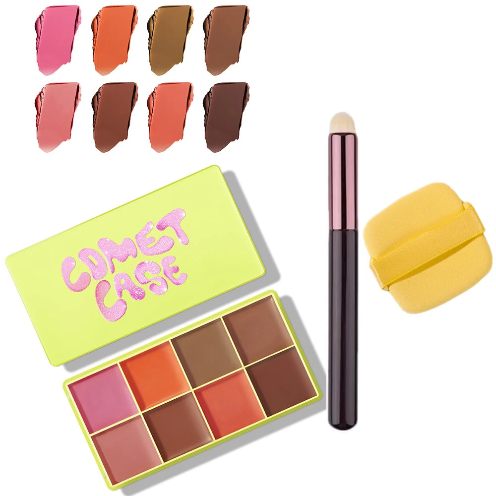 Multi Cream Eyebrow Blush Highlighter Palette Long Wearing Eyeshadow Palette Matte Shimmer Finish With Free Brush & Powder Puff Oasis Select 3Blush