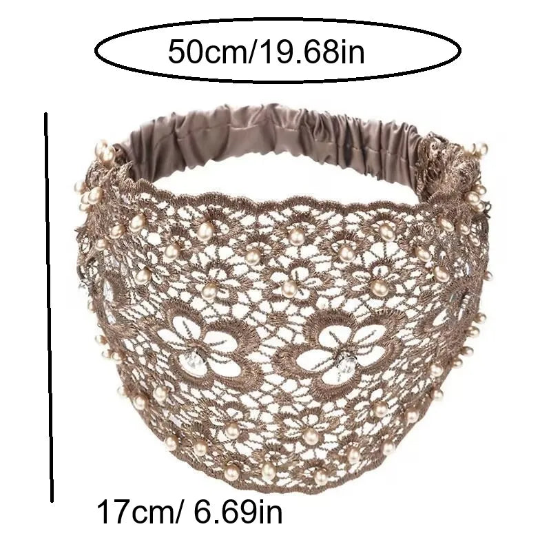 Elegant Hollow-Out Plum Blossom Beaded Headband, Wide-Brim Hair Clip for Effective White Hair Coverage Oasis Select