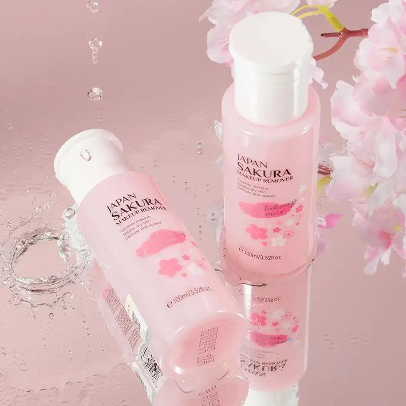 Liquid Makeup Remover 3 in 1 Sakura Facial Cleanser & Makeup Remover Gentle Exfoliation for Eye Lip & Face Makeup Gentle Oasis Select
