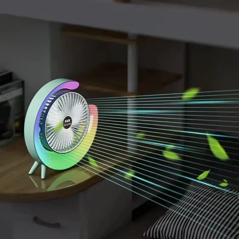 Changing LED Portable Fan USB Rechargeable Mini Desk Fan with Flowing Lights for Home Office Bedroom Travel 3 Speed Quiet Oasis Select