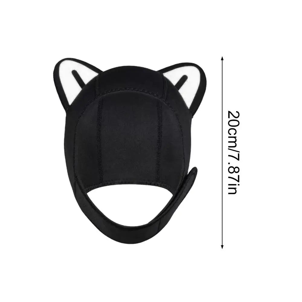 1PC Diving Hood With Chin Straps Women Cute Cat Ears Waterproof Hat Wetsuit Hood Swimming Snorkeling Caps Diving Head Cover Oasis Select White