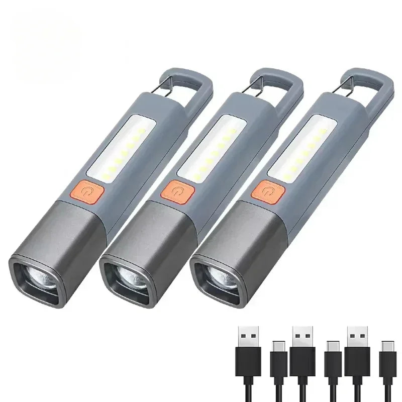 Mini Portable LED Flashlight USB Rechargeable With Hook Zoomable Torch Outdoor Camping Hiking Long-range Emergency Lantern Oasis Select