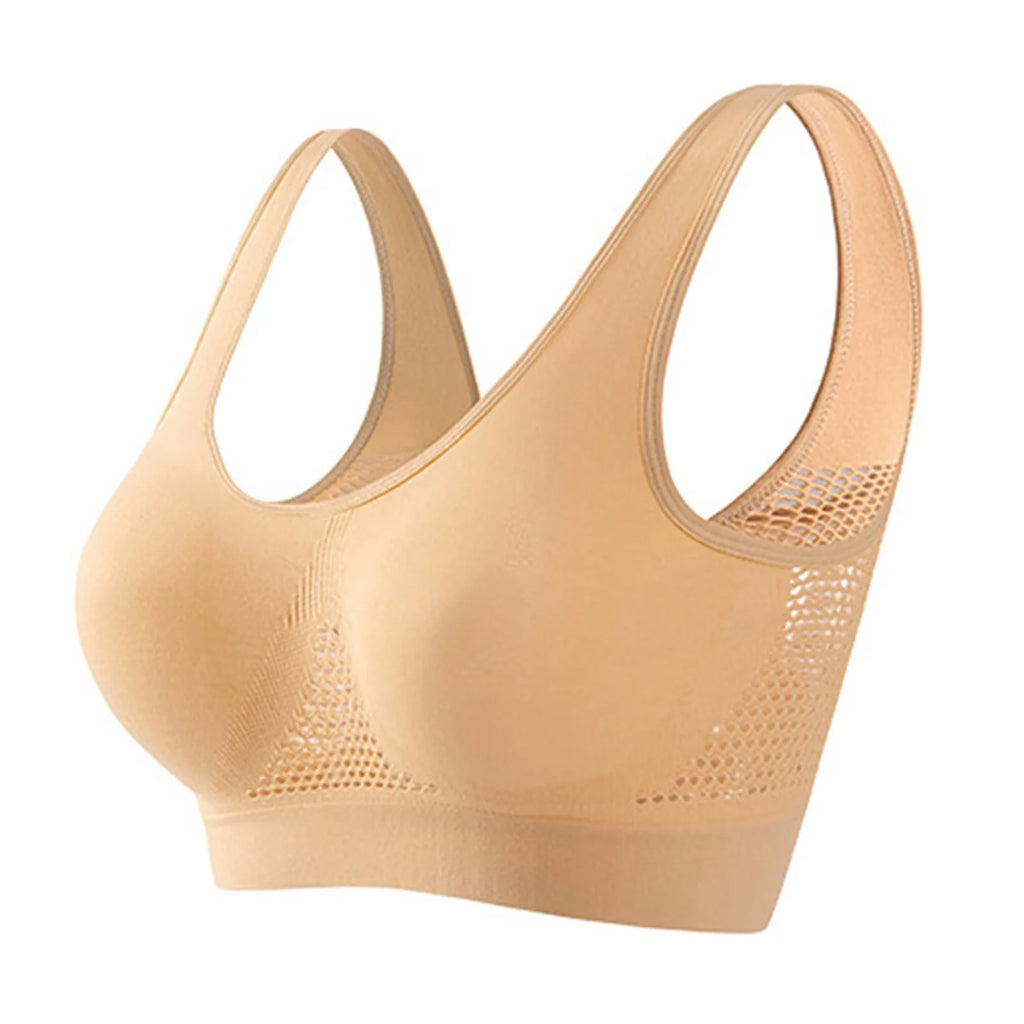 Breathable Sports Bra Top Fitness Women Brassiere Removable Padded Sport Bra Running Gym Seamless Push Up Bras Oasis Select Complexion XL