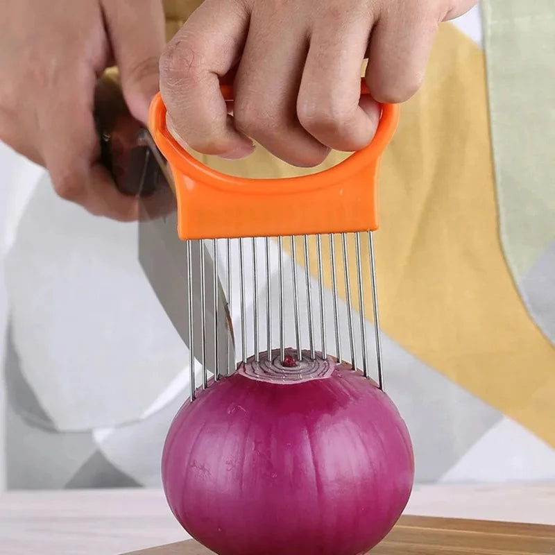 Stainless Steel Onion Holder Slicer Needle Fork Vegetable Fruit Slicer Tomato Cutting Holder Kitchen Tools Accessories Oasis Select