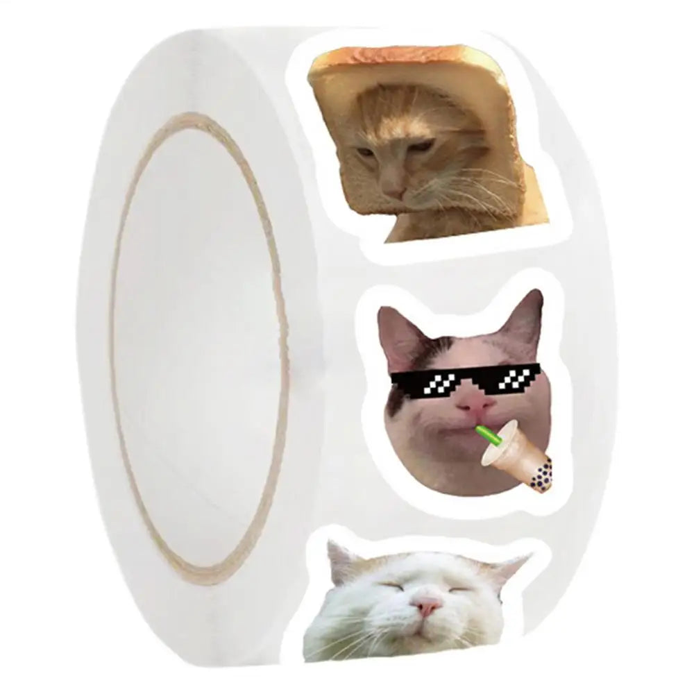Cat Meme Stickers 500 Pieces Cute Waterproof Sticker Roll Decals Toys for Laptop Bottle Bracelet Table Home School Kids Youth Oasis Select 1 roll