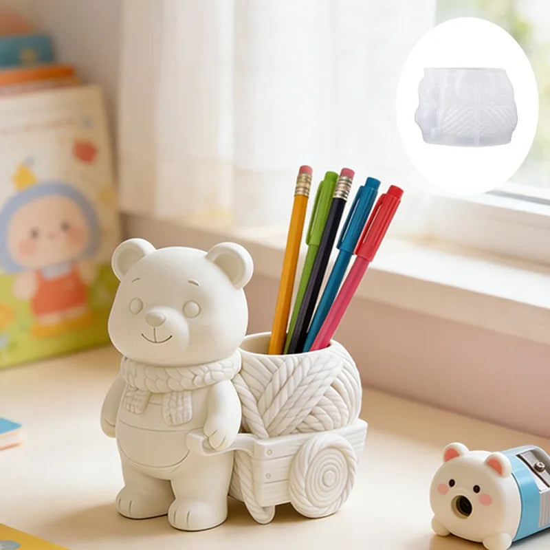 Floral Cart Bear Silicone Mold For DIY Cement Plaster Gypsum Cup - Resin Candle Holder Flower Pot Vase Tray Jewelry Mold Oasis Select