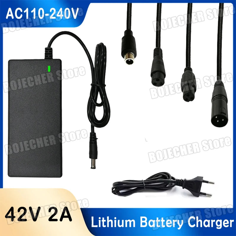 42V 2A Lithium Battery Charger 42V 2A DC Power Charger AC110-240V Replaceable 5 Plugs Power Adapter EU US Plug Battery Charger Oasis Select