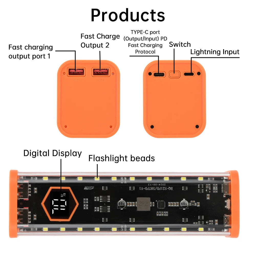 8 Slots 21700 Battery Case DIY Kit Mecha Transparent Quick Charge Flash Charger Battery Case Kit Power Bank Box Type C Oasis Select