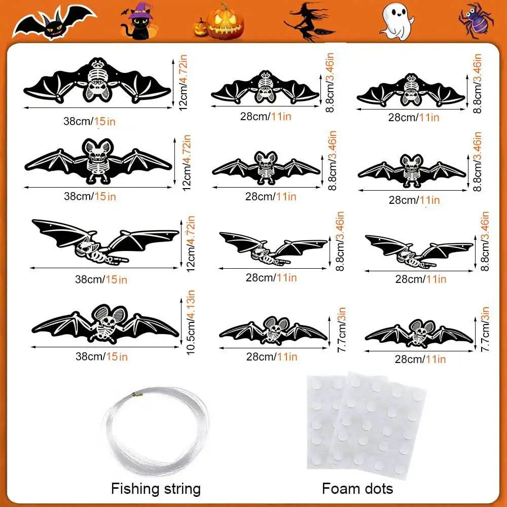 Glow-in-the-Dark Bat Ornament Halloween Glowing Bat-Shaped Pendant Holiday Outdoor Fluorescent Decoration Oasis Select 12pcs