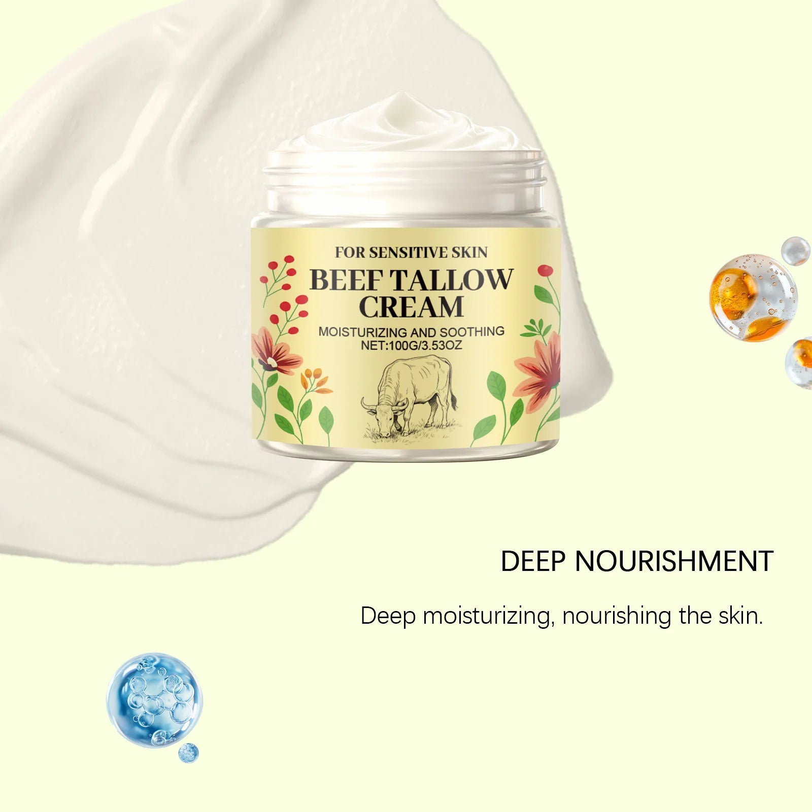 Beef Tallow Body Cream Gentle Moisturizing Soothing Skins Improve Dryness Reduce Skin Tightness Easy Absorb Skincare Moisturizer Oasis Select