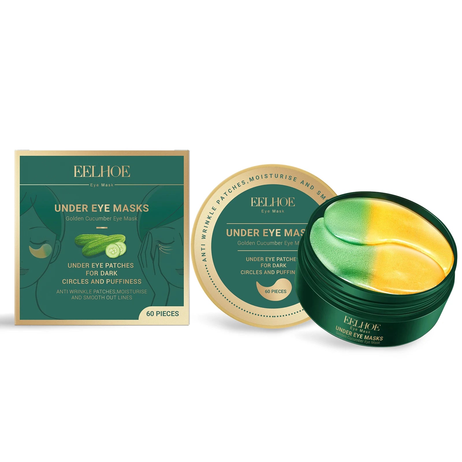 Cucumber Eye Mask Lightening Dark Circles Removal Eye Bags Firming Lifting Eye Patches Moisturizing Reduce Fine Lines Eye Care Oasis Select 60pcs boxed