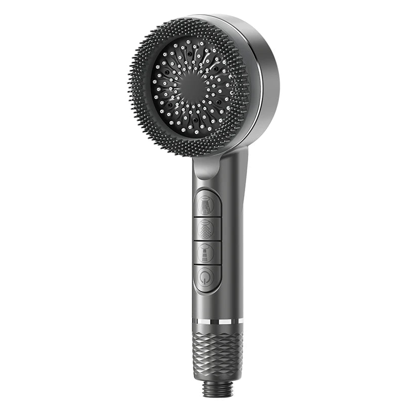 4 Modes Self-cleaning Shower Head with Silicone Brush One-Key Stop Water Massage High Pressure ABS Showerhead with Filter Oasis Select gray
