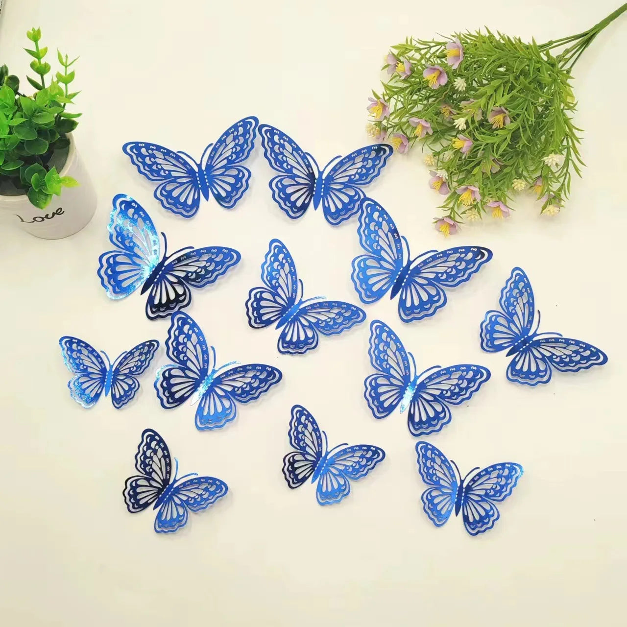 12Pcs 3D Hollow Butterfly Wall Decal Mirror Wall Stickers For Kids Room Home Wall Decoration Fridge Sticker Wedding Party Oasis Select BL 120x100x80mm