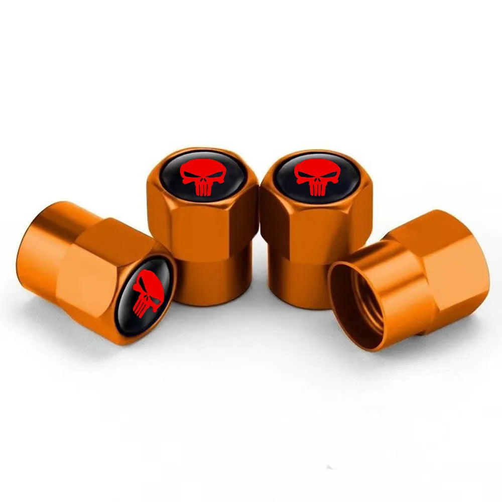 4Pcs Skull Car Wheel Tire Valve Stem Caps Airtight Dust Proof Covers Universal Tire Air Valve Caps for Cars, Trucks, Bicycles Oasis Select Gold-red