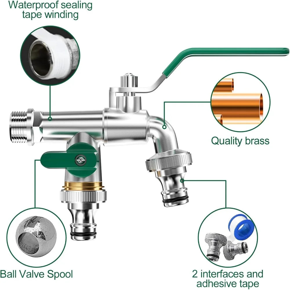 Garden Hose Brass Tap Faucet Adapter 1/2'' IBC Water Tank Connector 2-Way 1-Way Irrigation Joint Replacement Fitting Ball Valve Oasis Select
