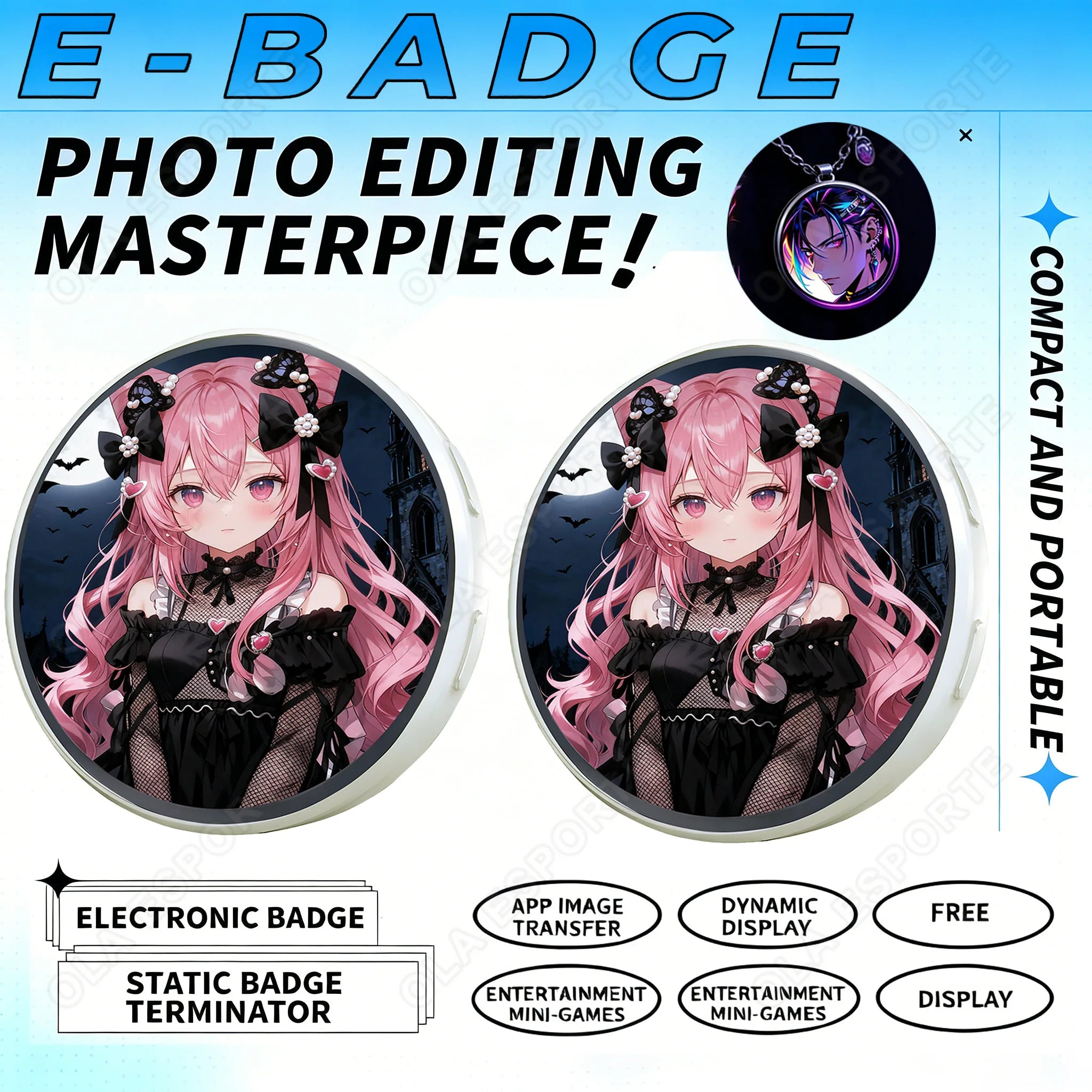 Anime E-Badge Display Pin | 1.5″ Touch Screen LED Smart Badge