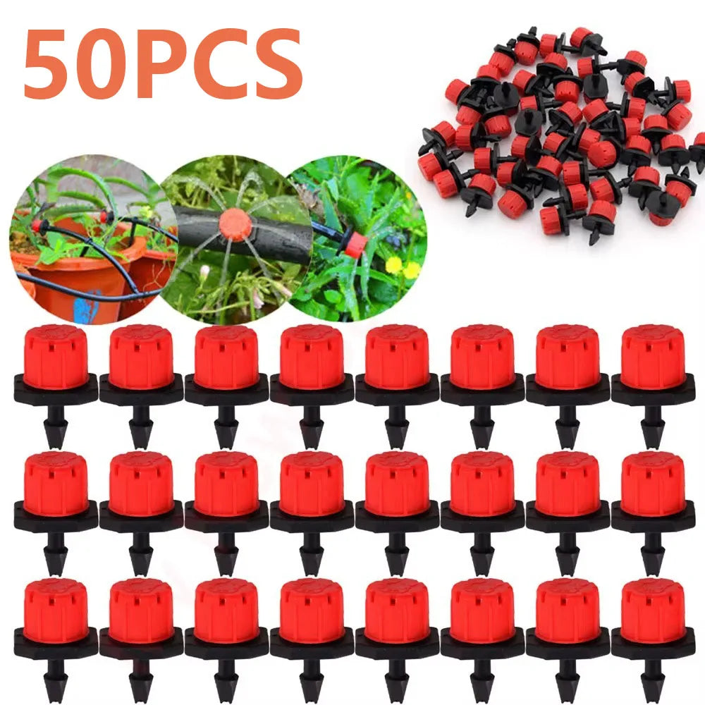 50PCS New 360 Degre Water Dropper Head Adjustable Watering Sprinklers Irrigation Plastic Sprinkler Flow Head Oasis Select