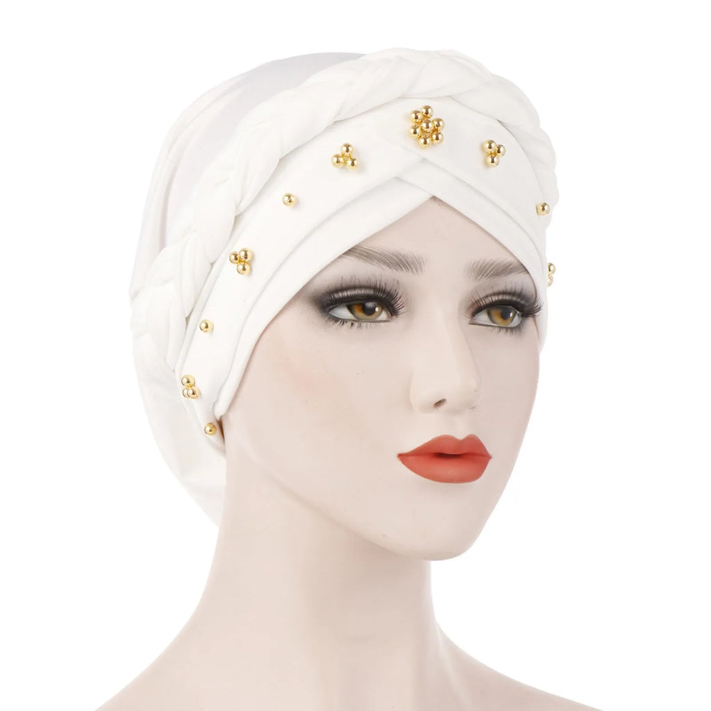 Muslim Women Inner Hijab Turban Bonnet Cap – Pearl Solid Hijab Turban Cap Oasis Select White