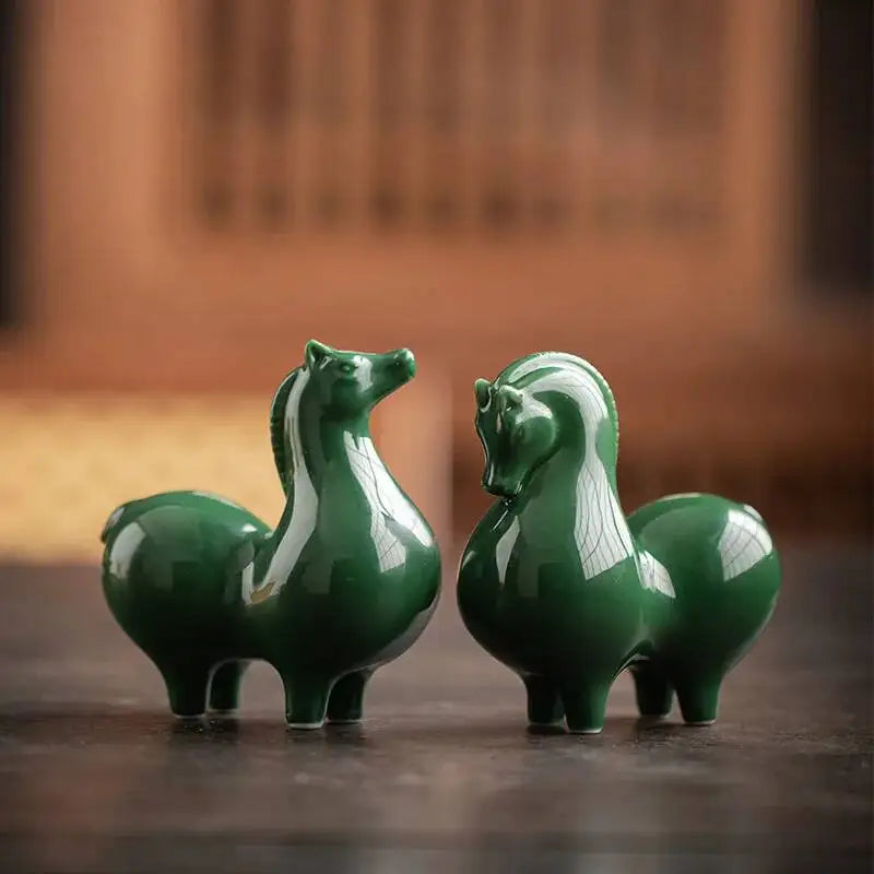 Ceramic Tea Pet Green Horse Small Ornament Home Living Room Study Office Desktop Decoration Tea Play Thing Cute Tang Horse Oasis Select