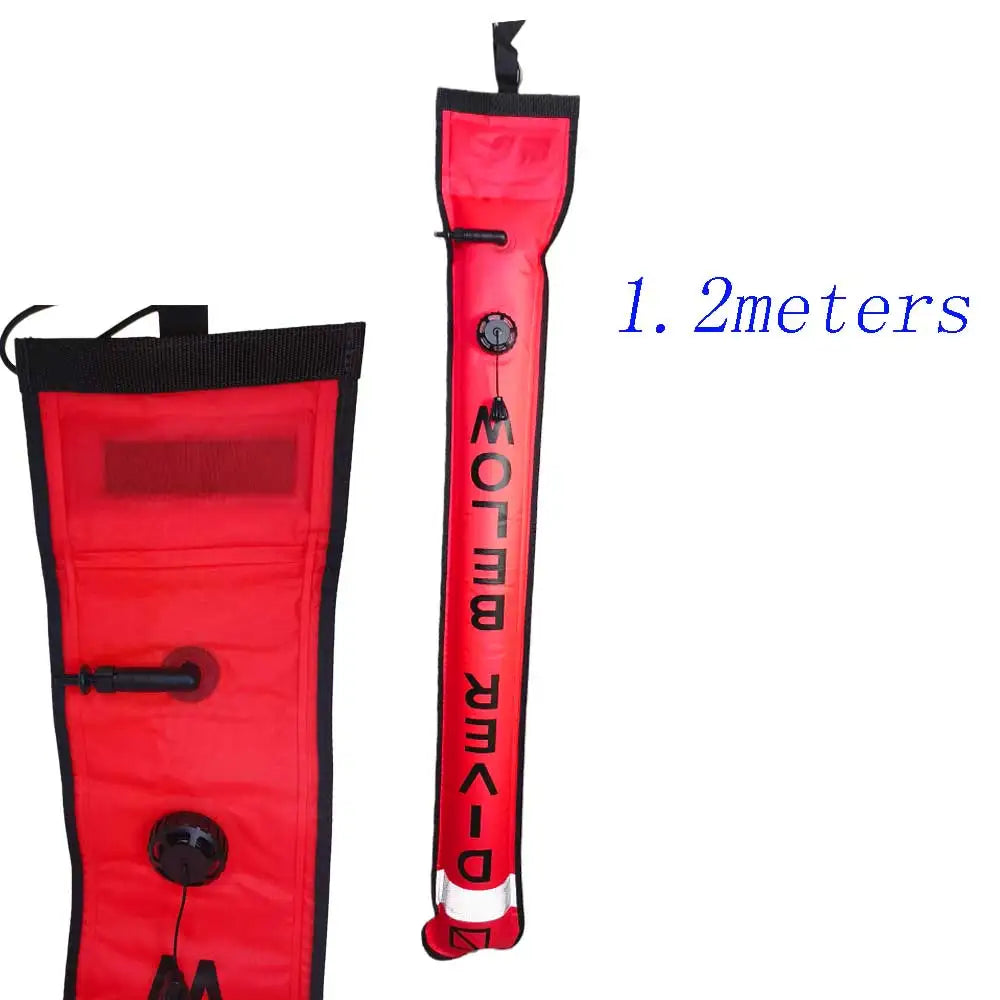 1.2M/1.5M Dive Surface Marker Buoy with Oral Inflation Valve Overpressure Deflator Diving Snorkeling Safety SMB Signal Tube Oasis Select 120cm red