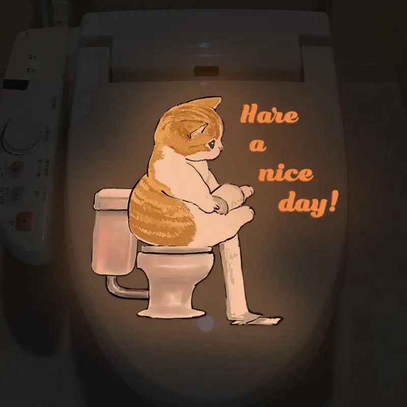 1PC Funny Cat Sticker Glow in the Dark Cat Squatting Toilet Decal English Slogan Toilet Sticker Self-Adhesive Sticker Home Decor Oasis Select A2
