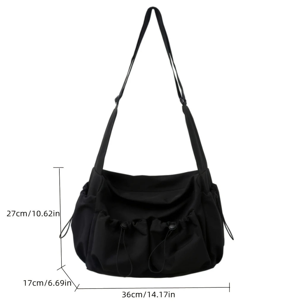 Drawstring crossbody bag, large capacity shoulder bag, fashion zipper bag, men's and women's universal, applicable to school Oasis Select