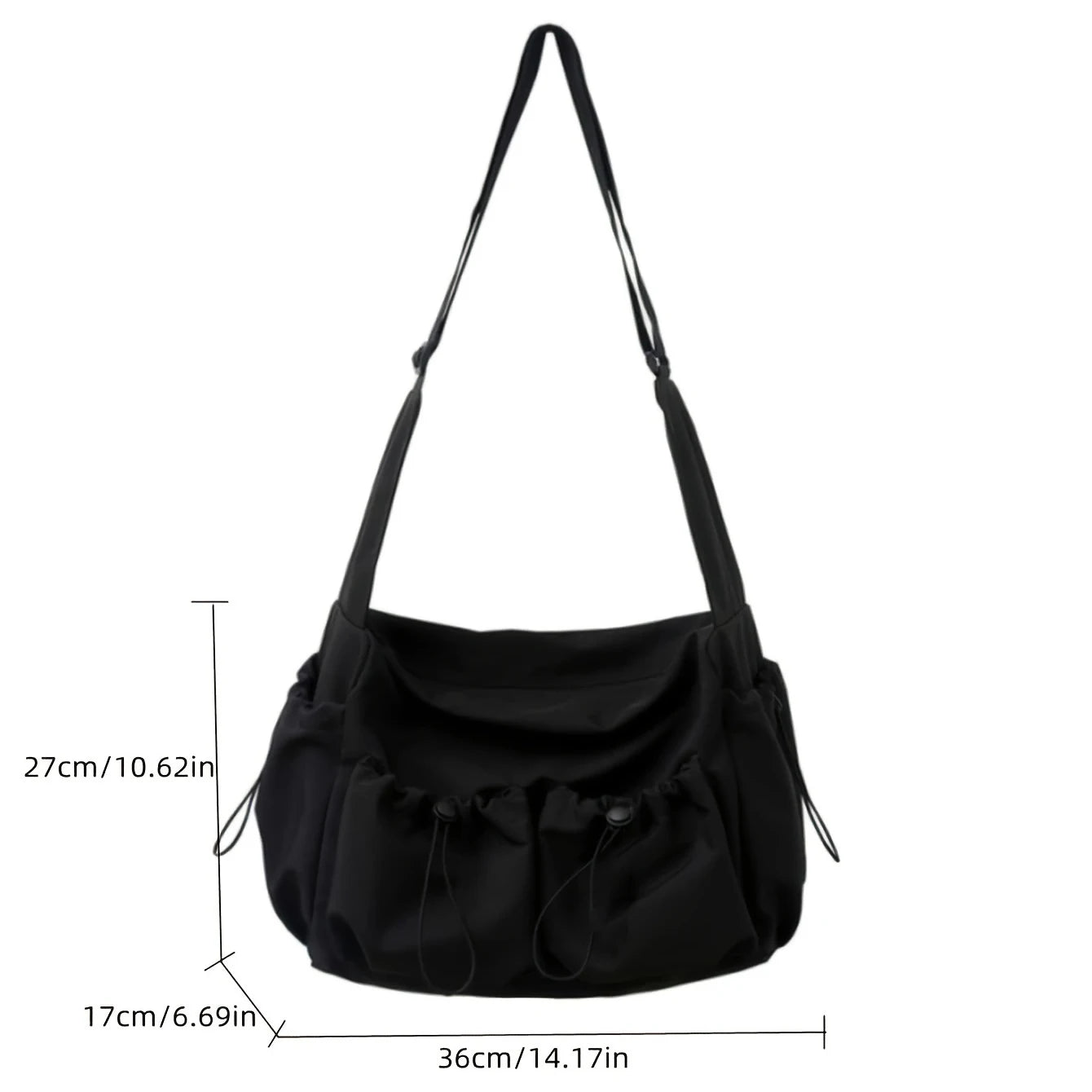 Drawstring crossbody bag, large capacity shoulder bag, fashion zipper bag, men's and women's universal, applicable to school Oasis Select