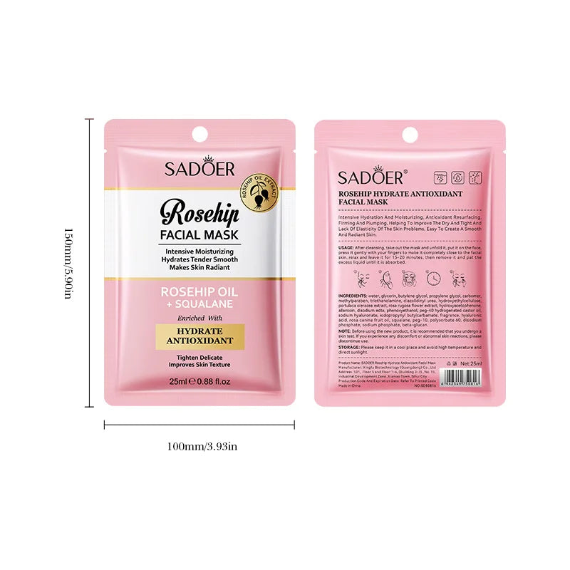 SADOER Rosehip Face Mask – Moisturizing, Brightening & Firming Facial Sheet Mask Oasis Select