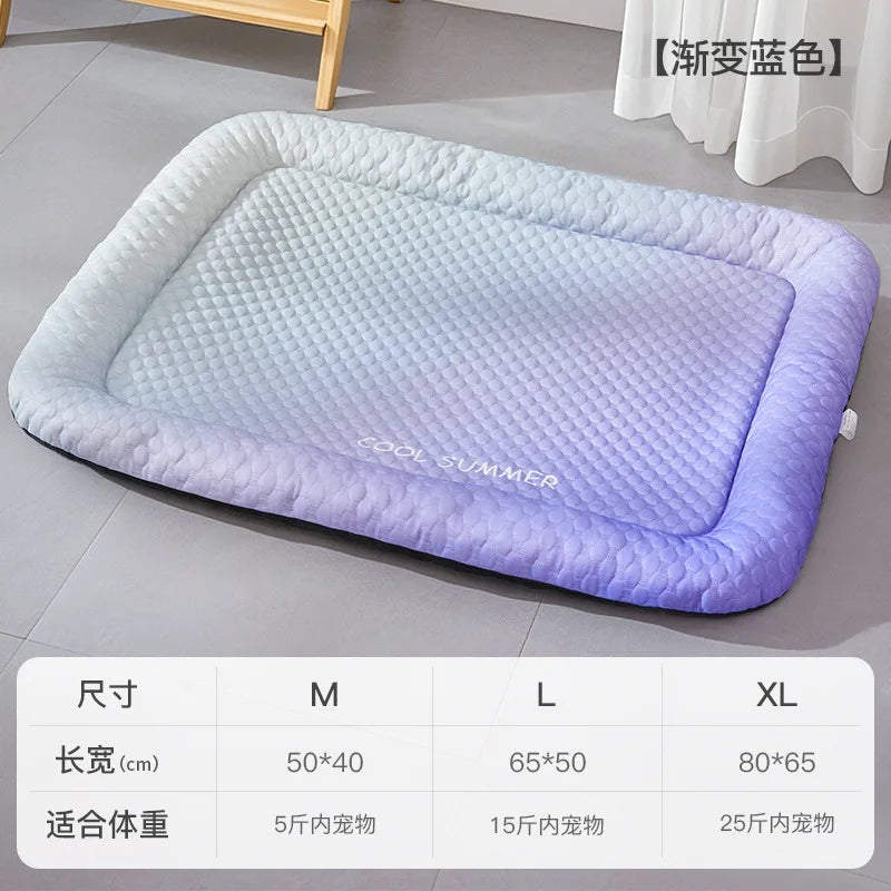 Summer Pet Ice Pads Cold Silk Cool Feeling Dog Beds Skin-friendly Breathable Neck-protecting, Cat Beds, Gradient Color Series Oasis Select Blue M 50x40cm