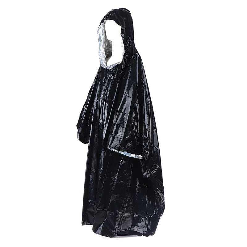 Hooded Waterproof Emergency Rain Poncho with PE Thermal Blanket for Outdoor Camping Hiking Travel Motorcycle Rain Gear Oasis Select