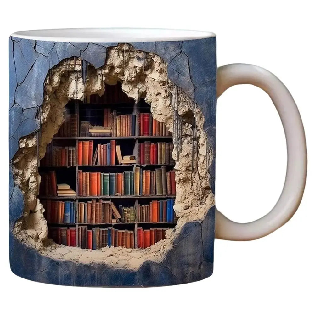 3D Library Book Mug Ceramic Shelf Mug Creative Space Design Multi-Purpose Mug Coffee Cup Study Milk Cup Friends Birthday Gift Oasis Select 301-400ml A