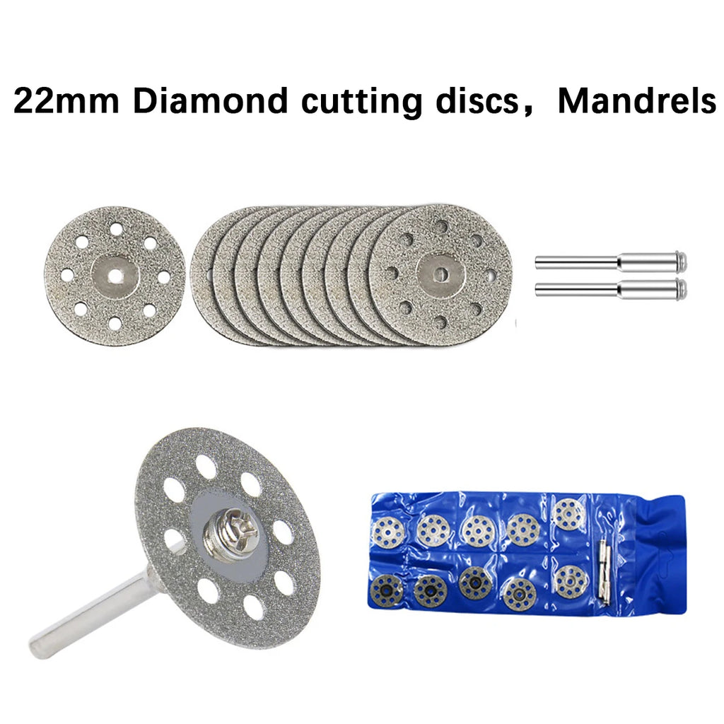 10/30 pcs of 22mm diamond cutting discs with grinding wheel shafts, for cutting plastic wood and metal,for electric rotary tools Oasis Select