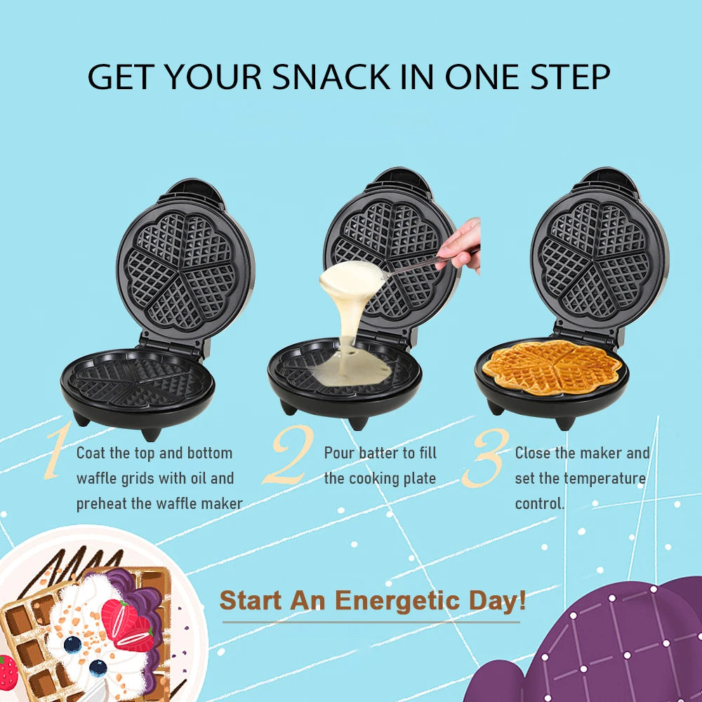 Electric Waffles Maker Bubble Egg Cake Oven Breakfast 5 Heart-Shaped Waffles Griddle Iron Maker Cooking Appliance Oasis Select