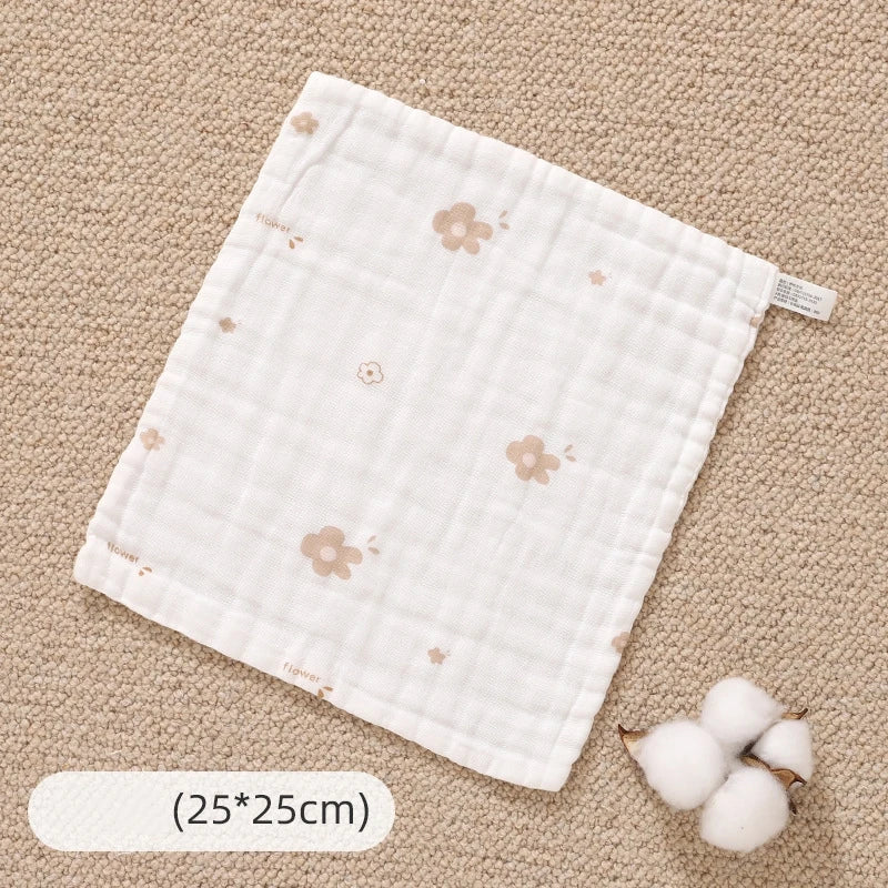 Baby Cotton Muslin Towel Bib Newborn Ultra-Soft Cotton Square Towel Baby-Specific Face Wash Towel Gauze Towel for Children Oasis Select Flower-25x25cm