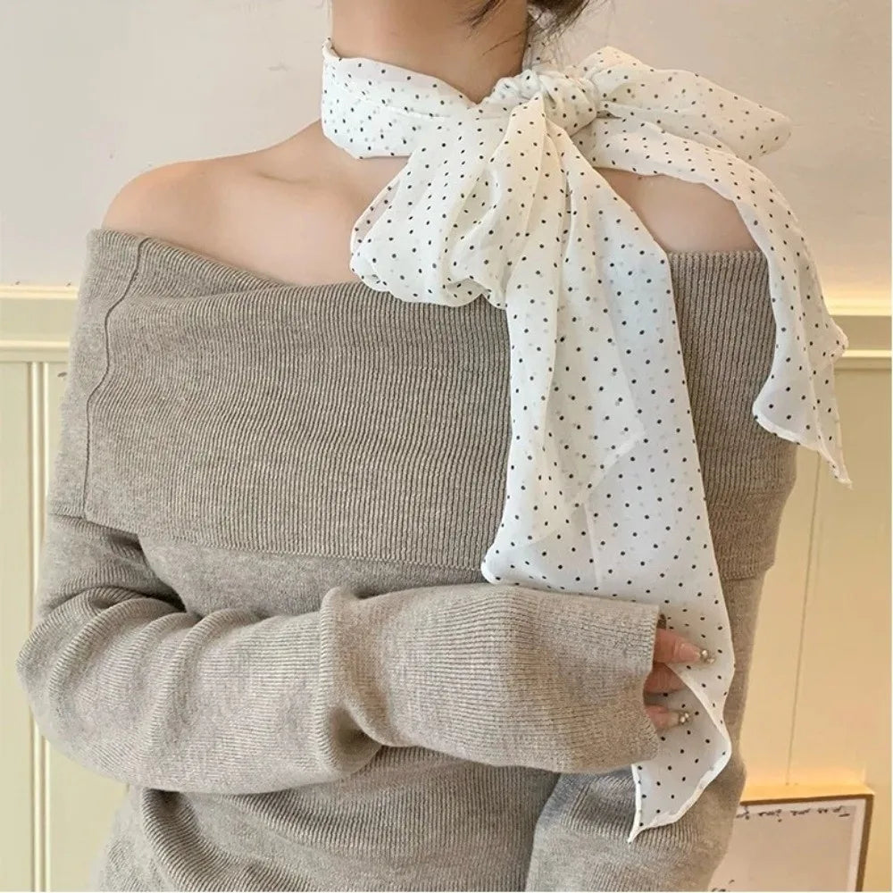 Fashion Headband Polka Dot Scarf Chiffon Multifunction Thin Head Scarf Polka Dots Long Scarves Women Oasis Select