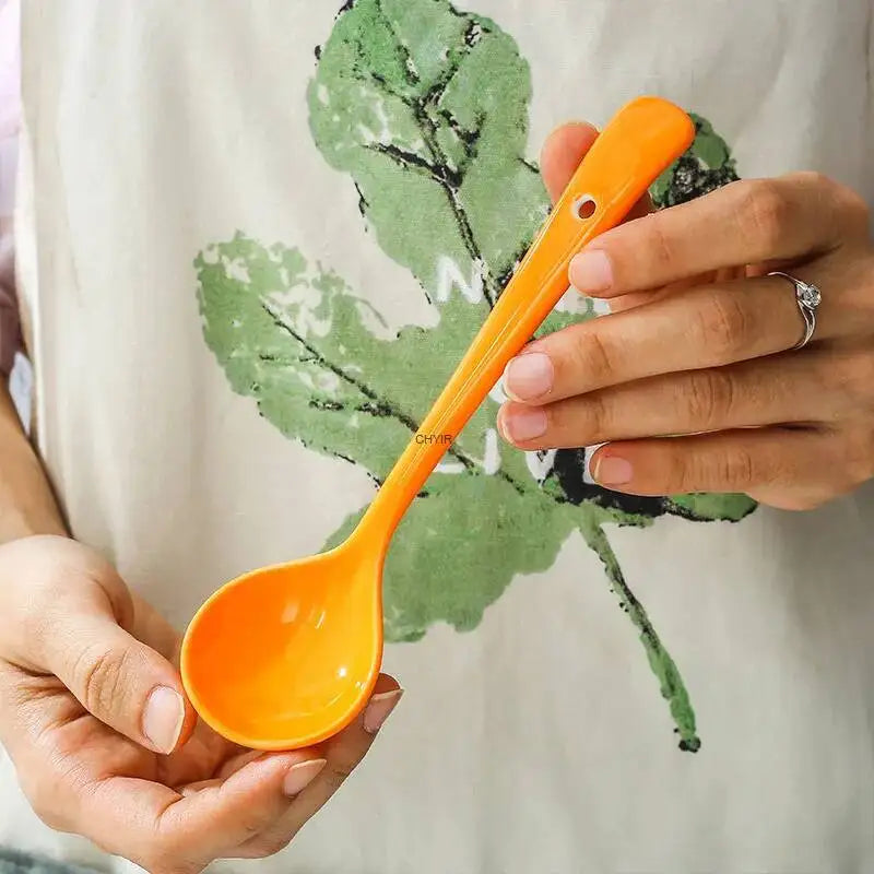 Ceramic Western Creative Spoon Dessert Coffee Stirring Spoon Children's Eating Small Round Spoon Household Kitchen Tablewear Oasis Select